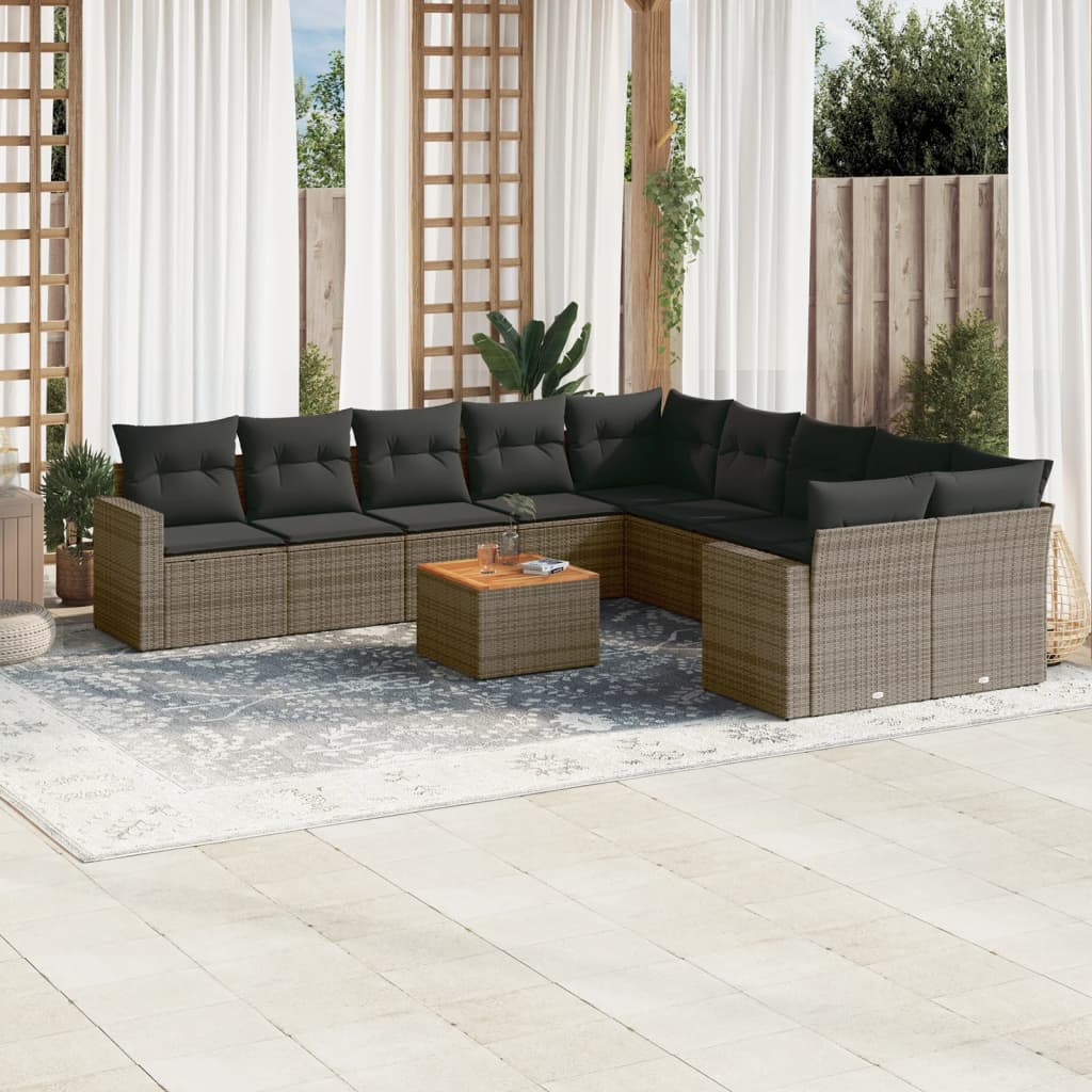Loungegrupp För Trädgården M. Dynor 11 Delar Beige Konstrotting