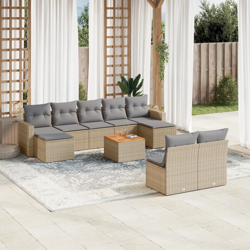 Soffgrupp För Trädgård Med Dynor 10 Delar Beige Konstrotting