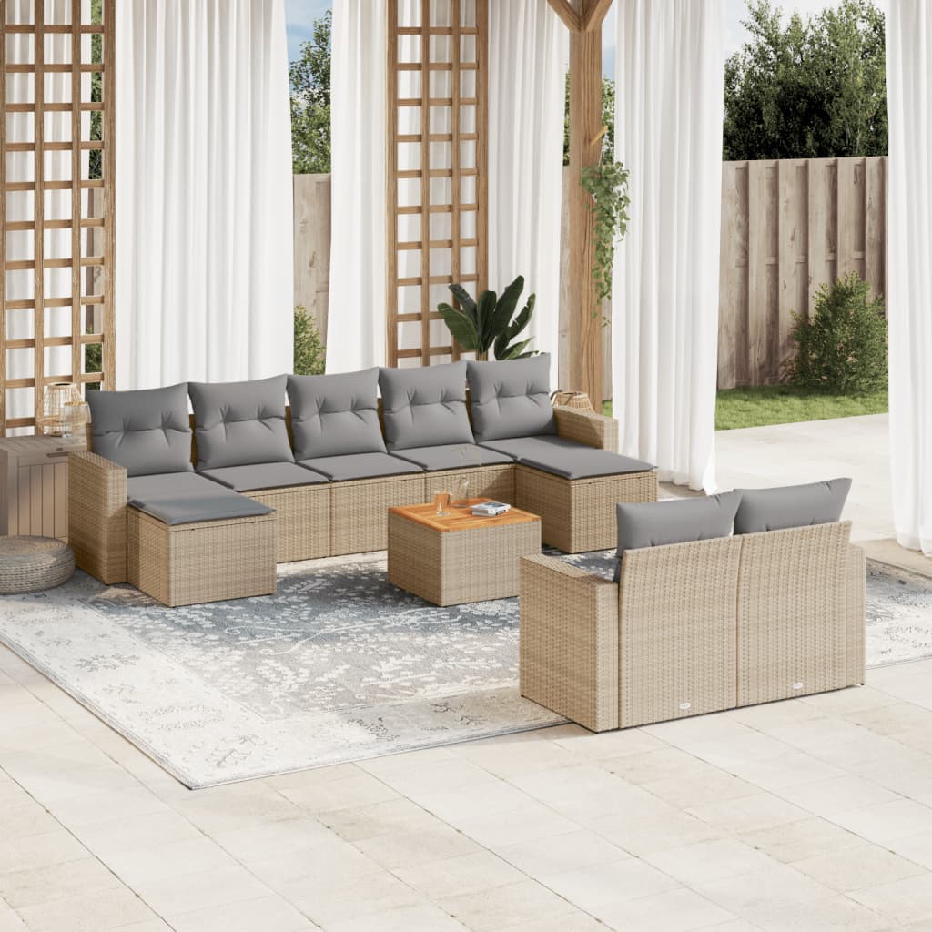 Soffgrupp För Trädgård Med Dynor 10 Delar Beige Konstrotting