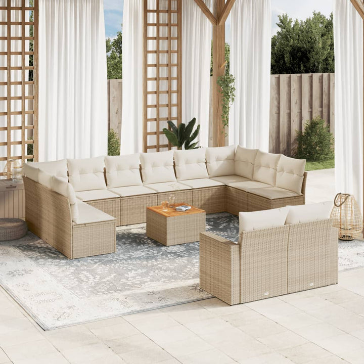 Soffgrupp För Trädgården Med Dynor 13 Delar Beige Konstrotting