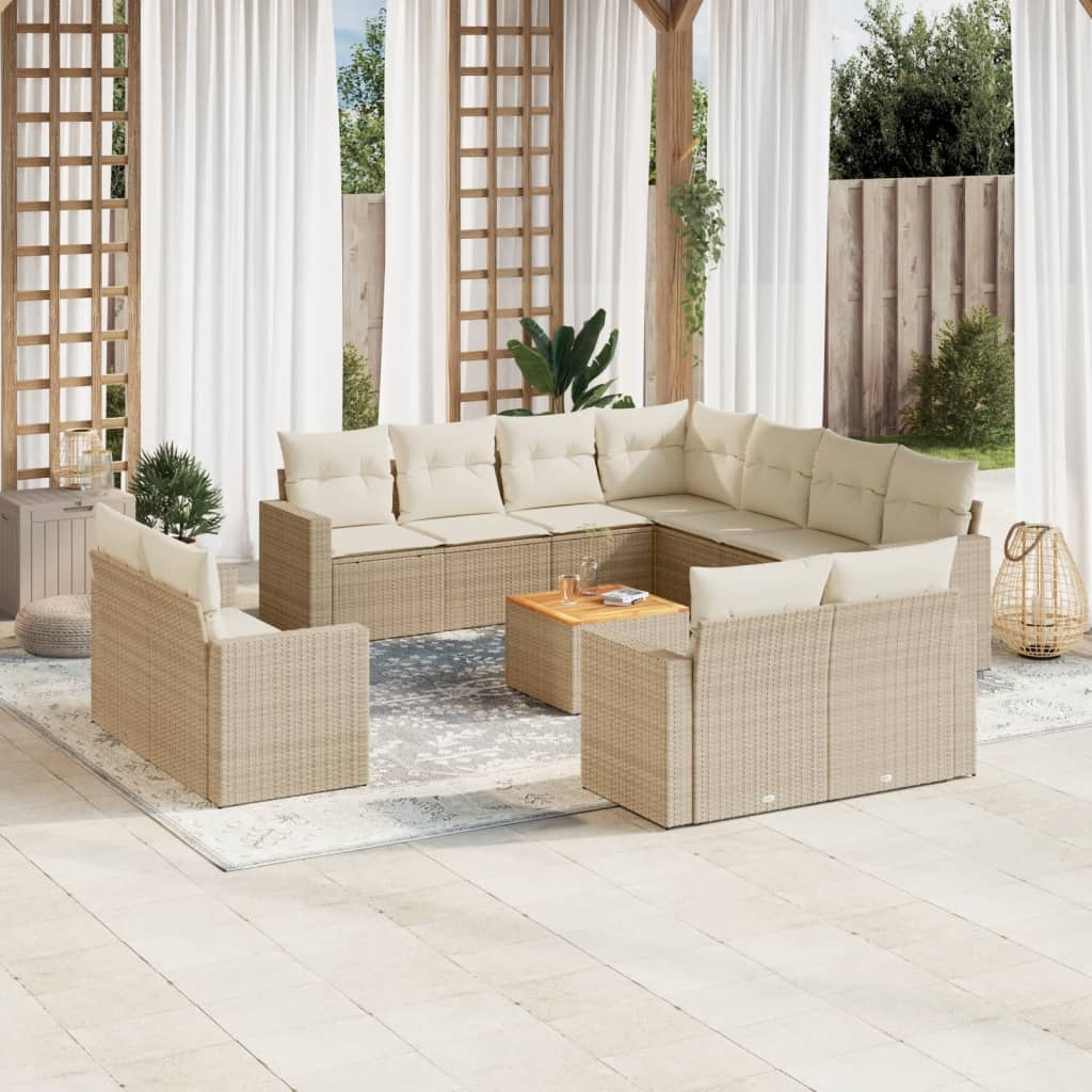 Soffgrupp För Trädgården 12 Delar Med Dynor Beige Konstrotting