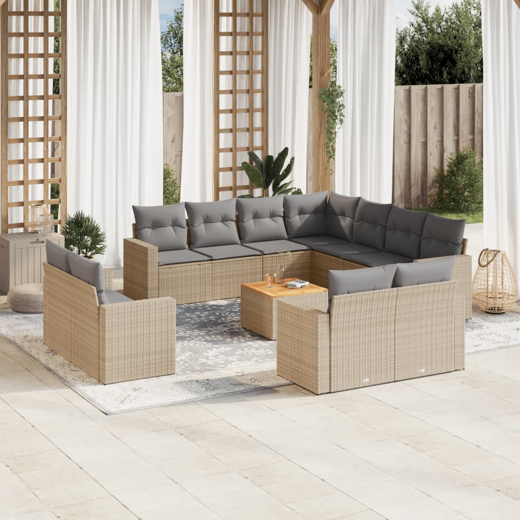 Soffgrupp För Trädgården 12 Delar Med Dynor Beige Konstrotting