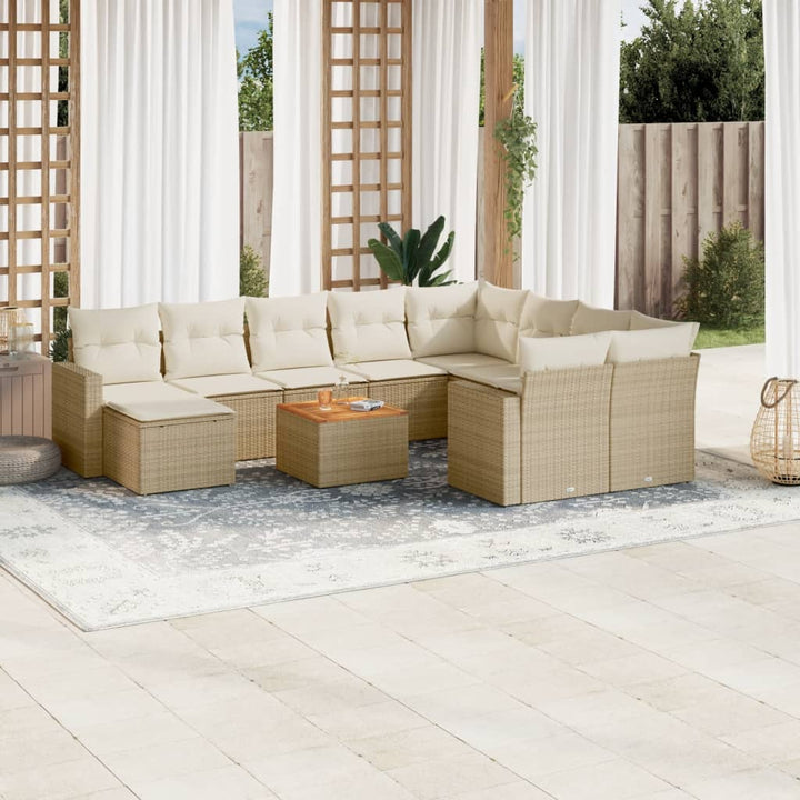Loungegrupp För Trädgården M. Dynor 11 Delar Beige Konstrotting