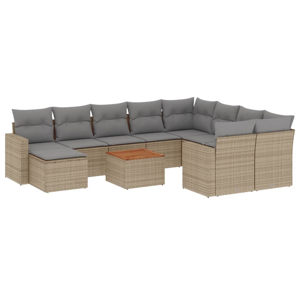 Loungegrupp För Trädgården M. Dynor 11 Delar Beige Konstrotting