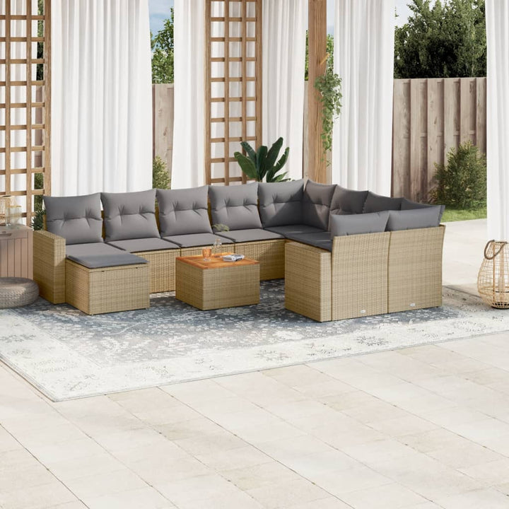 Loungegrupp För Trädgården M. Dynor 11 Delar Beige Konstrotting