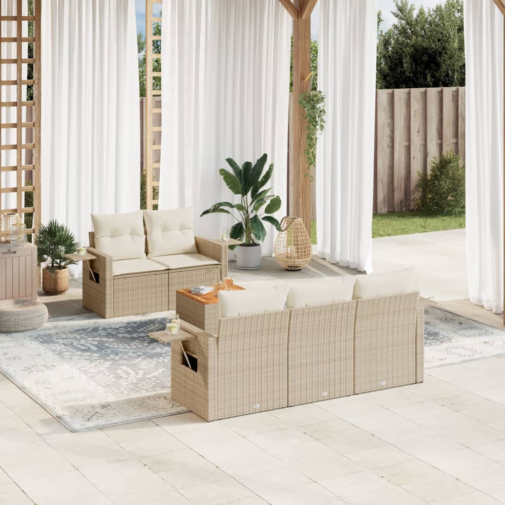 Soffgrupp För Trädgården Med Dynor 6 Delar Beige Konstrotting