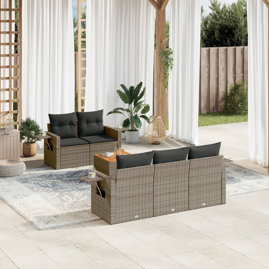 Soffgrupp För Trädgården Med Dynor 6 Delar Beige Konstrotting