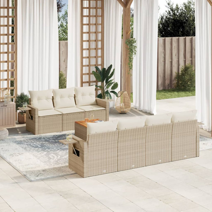 Matgrupp För Trädgården Med Dynor 8 Delar Beige Konstrotting
