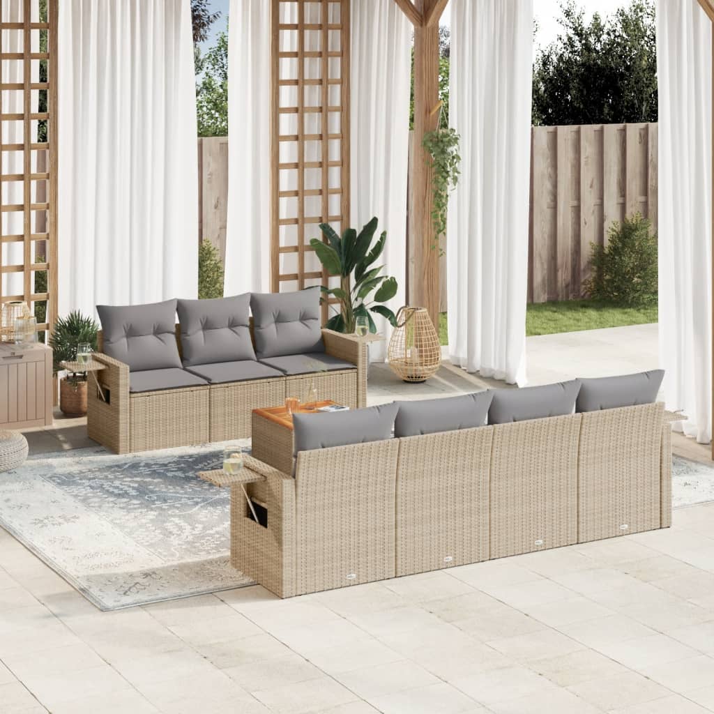 Matgrupp För Trädgården Med Dynor 8 Delar Beige Konstrotting