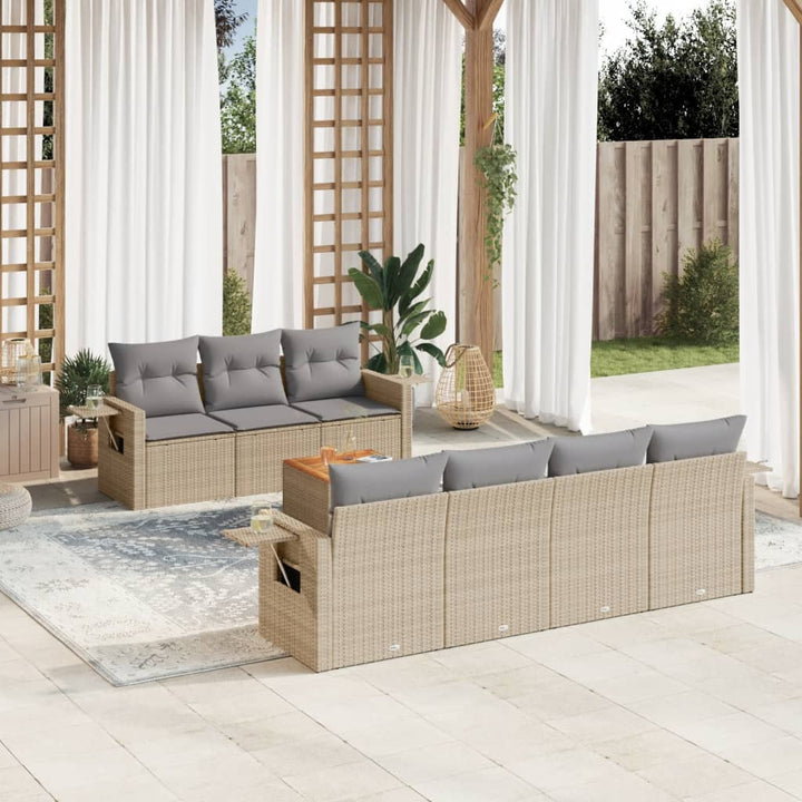 Matgrupp För Trädgården Med Dynor 8 Delar Beige Konstrotting