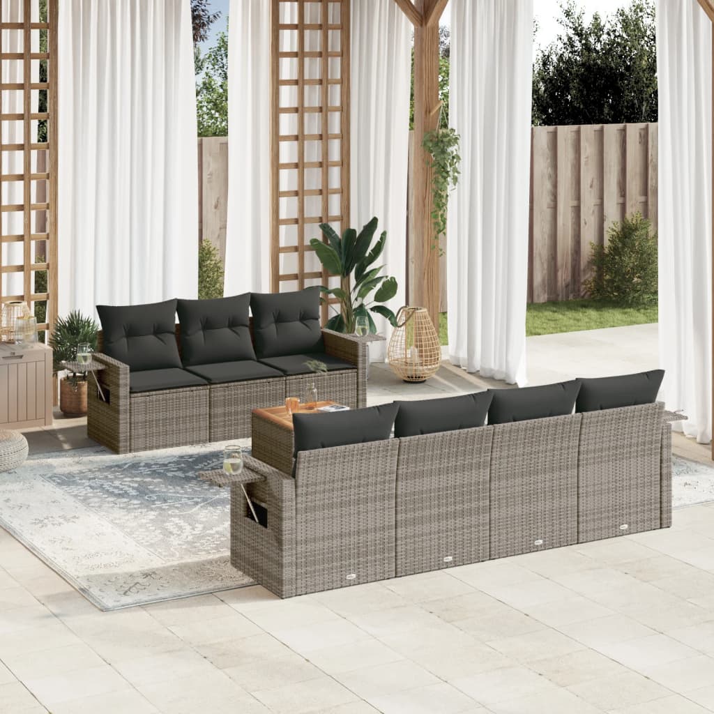 Matgrupp För Trädgården Med Dynor 8 Delar Beige Konstrotting