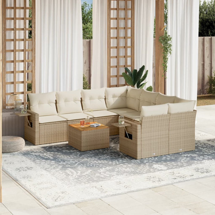 Soffgrupp För Trädgården Med Dynor 9 Delar Beige Konstrotting