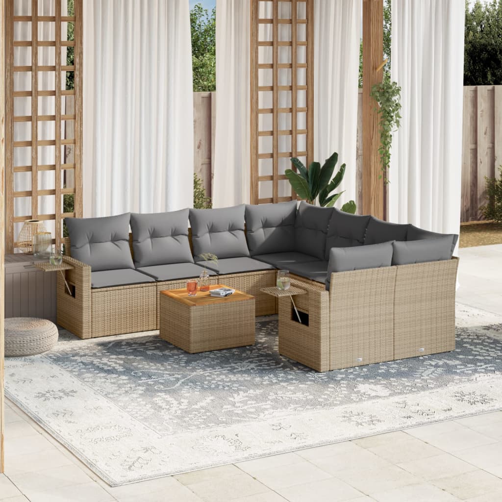 Soffgrupp För Trädgården Med Dynor 9 Delar Beige Konstrotting