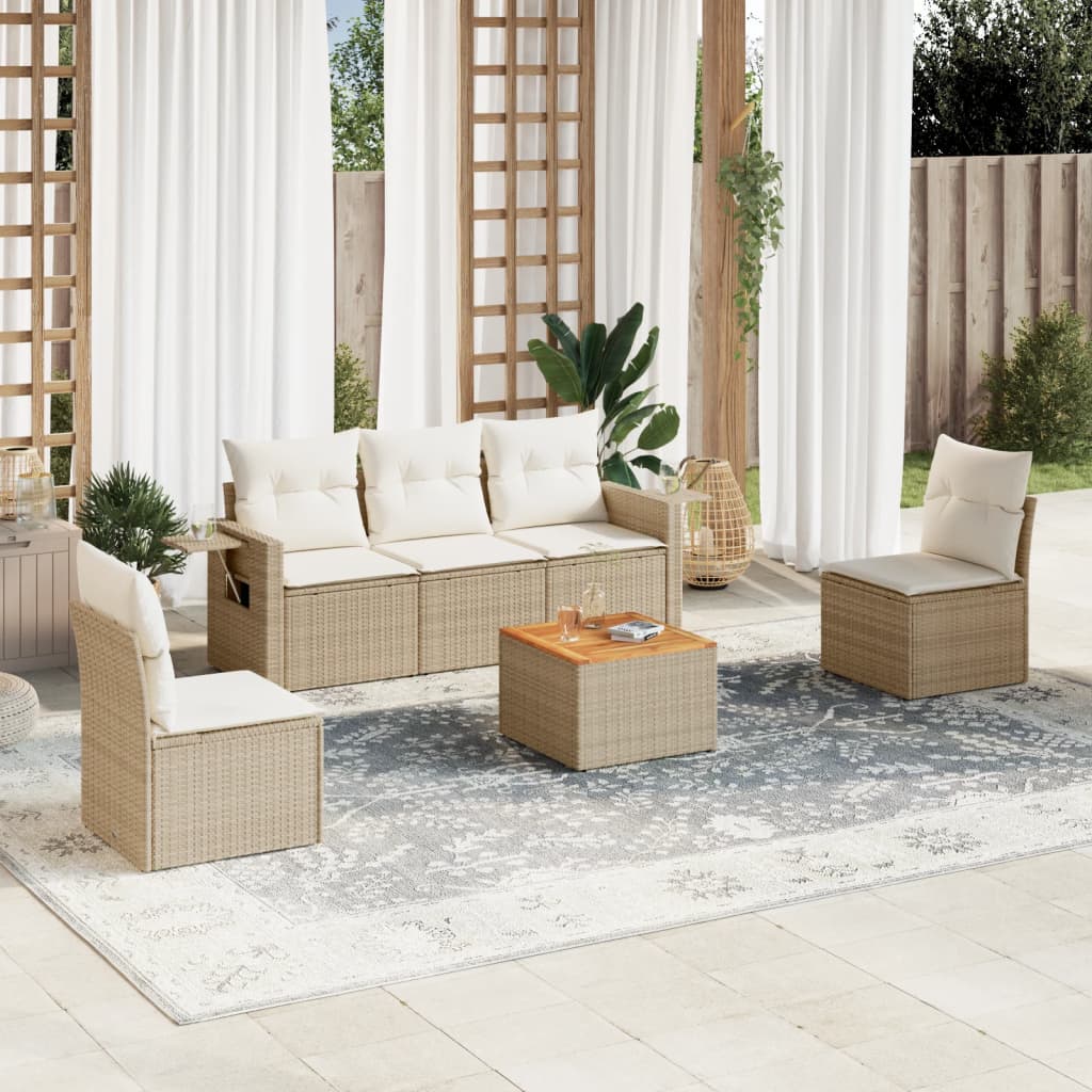 Soffgrupp För Trädgården Med Dynor 6 Delar Beige Konstrotting