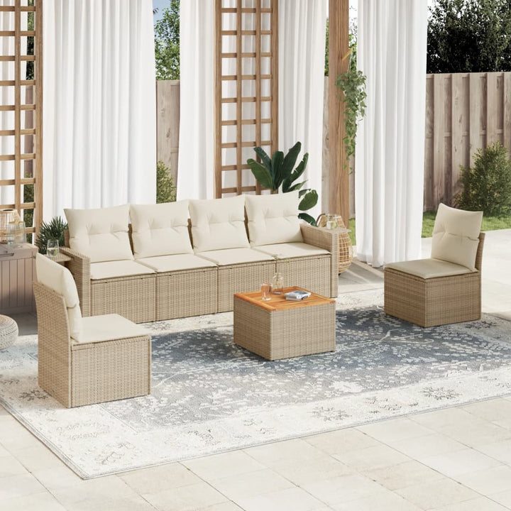 Matgrupp För Trädgården Med Dynor 7 Delar Beige Konstrotting