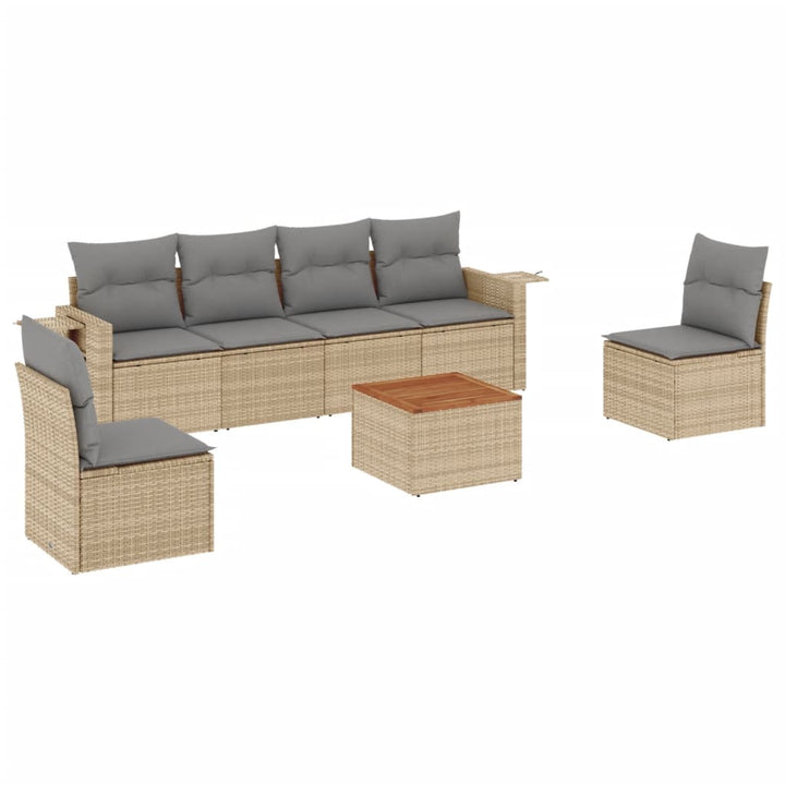 Matgrupp För Trädgården Med Dynor 7 Delar Beige Konstrotting