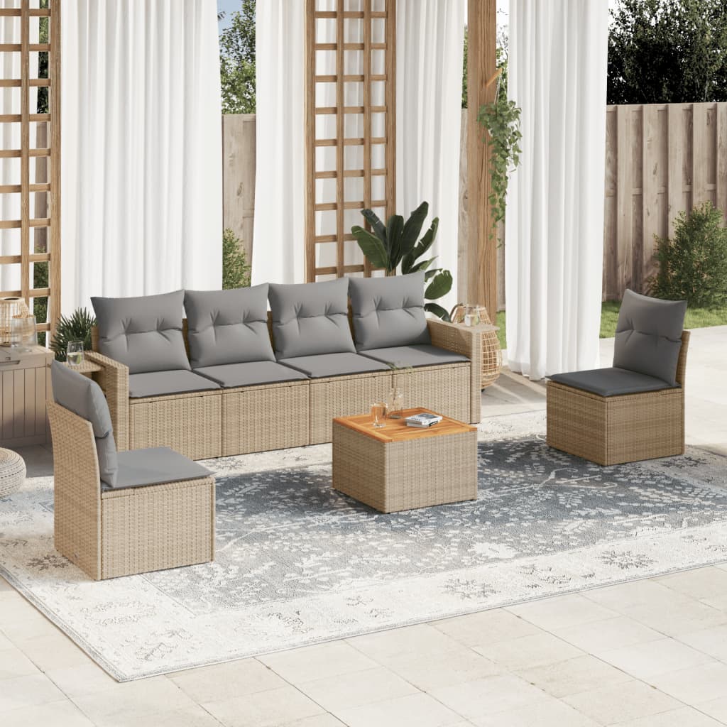 Matgrupp För Trädgården Med Dynor 7 Delar Beige Konstrotting