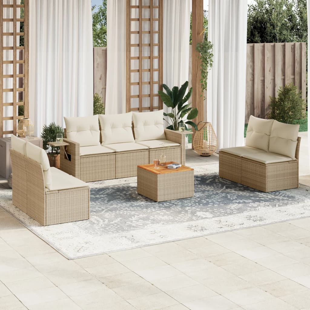 Matgrupp För Trädgården Med Dynor 8 Delar Beige Konstrotting