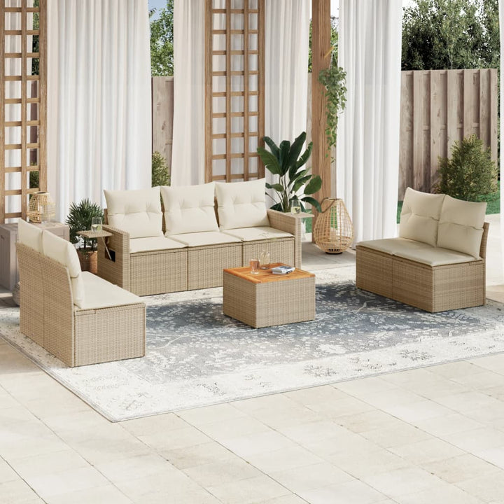 Matgrupp För Trädgården Med Dynor 8 Delar Beige Konstrotting