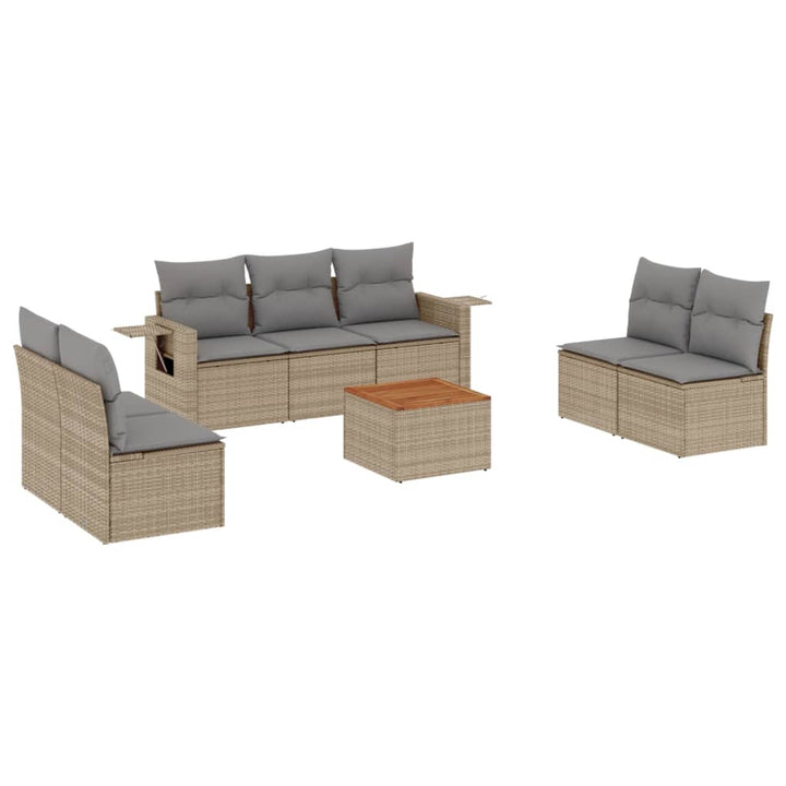 Matgrupp För Trädgården Med Dynor 8 Delar Beige Konstrotting