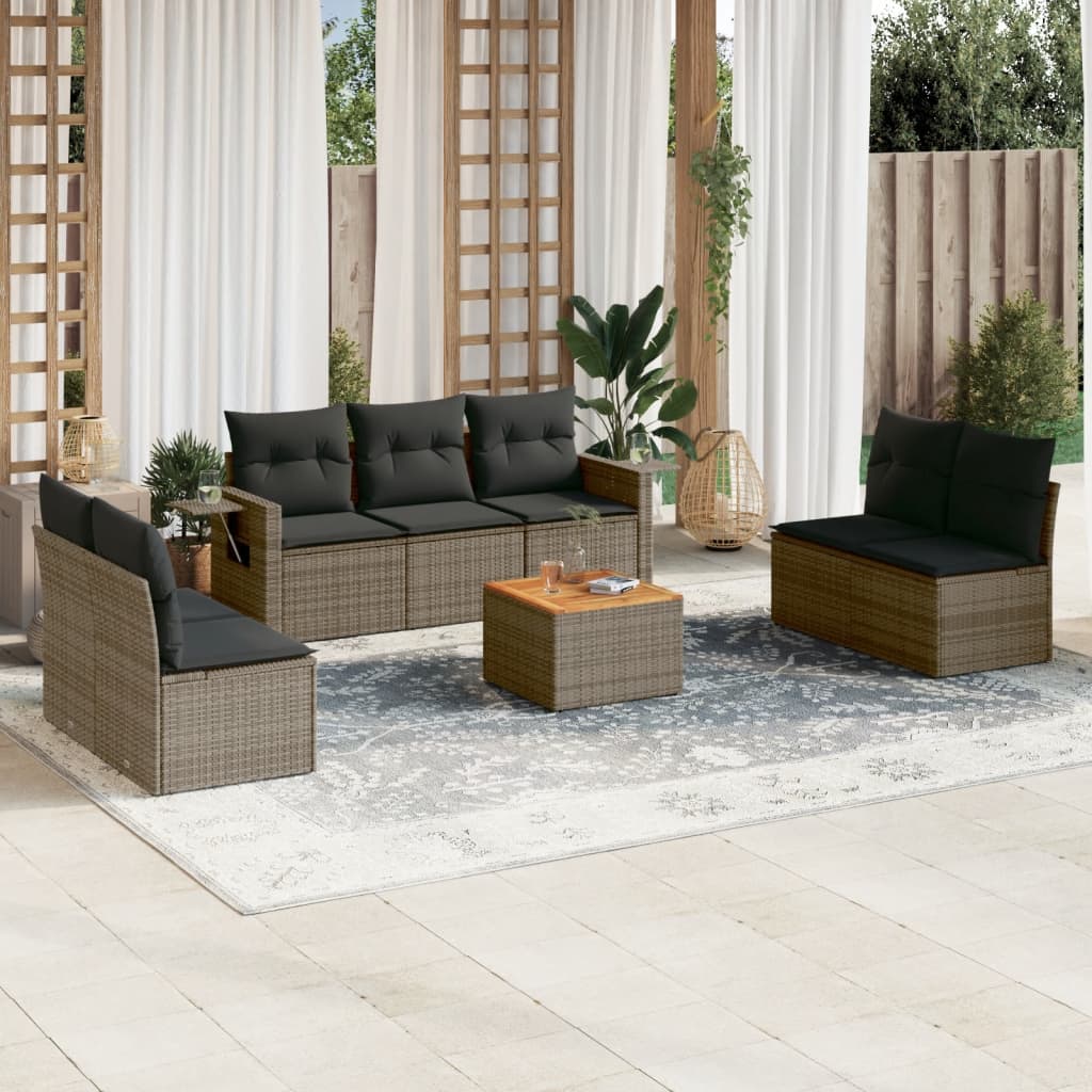 Matgrupp För Trädgården Med Dynor 8 Delar Beige Konstrotting