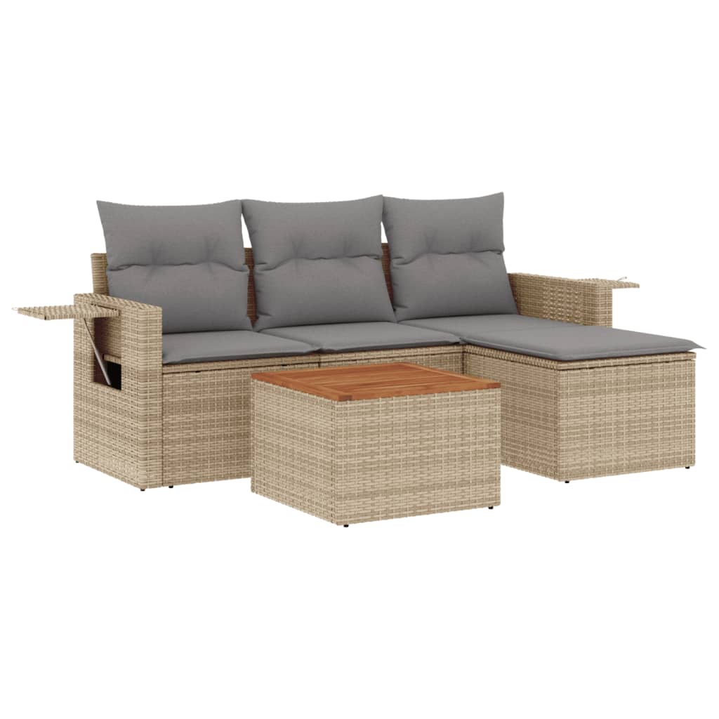 Soffgrupp För Trädgården Med Dynor 5 Delar Beige Konstrotting