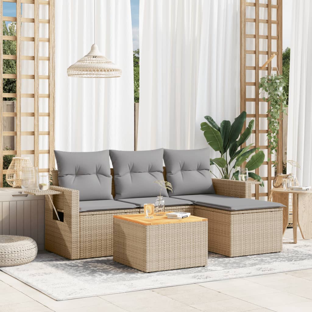 Soffgrupp För Trädgården Med Dynor 5 Delar Beige Konstrotting