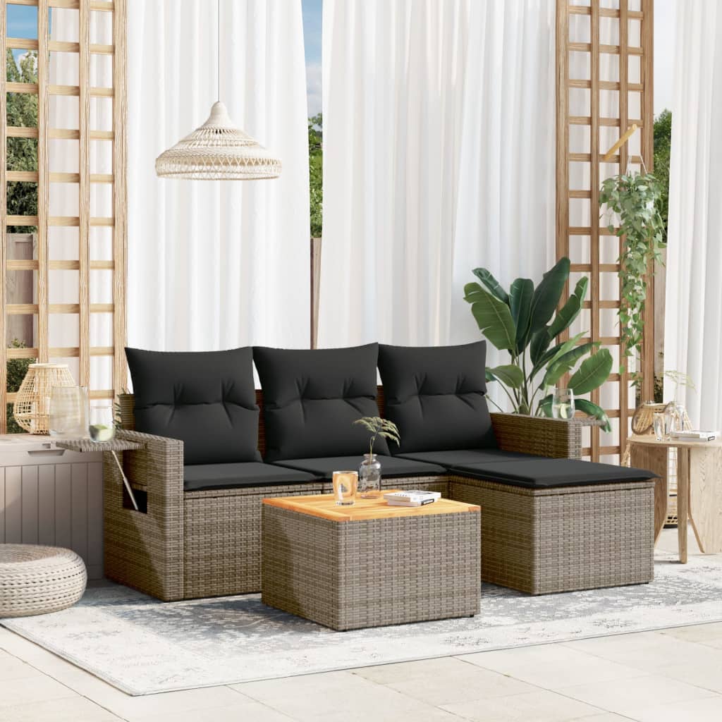 Soffgrupp För Trädgården Med Dynor 5 Delar Beige Konstrotting