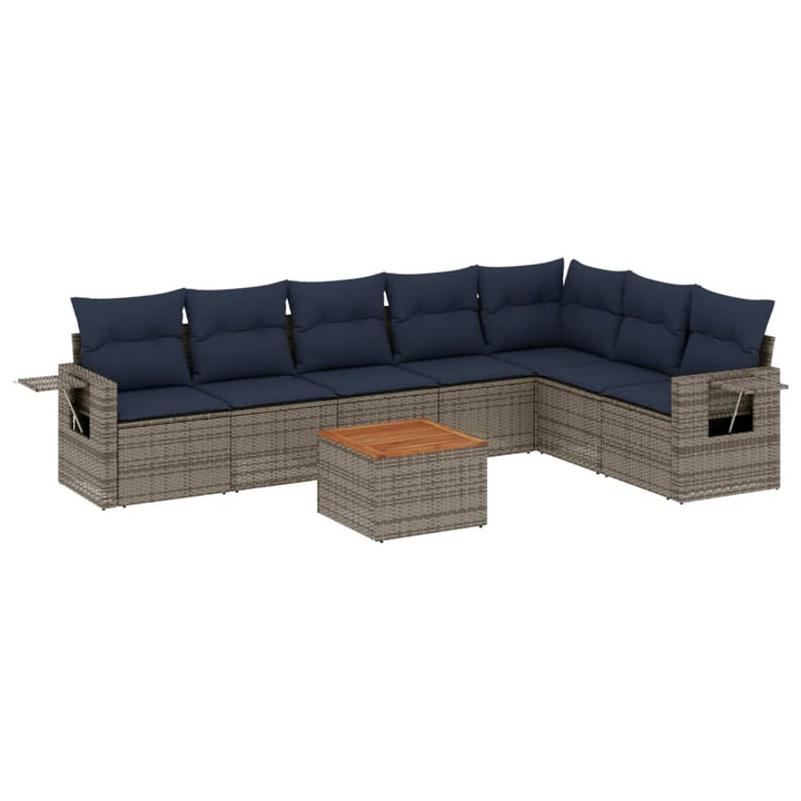 8 Delar Trädgårdssoffgrupp Med Dynor Grå Polyrotting