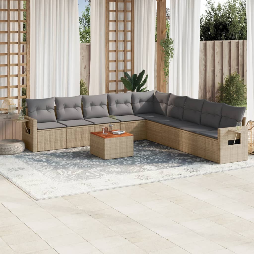 Soffgrupp För Trädgård Med Dynor 10 Delar Beige Konstrotting