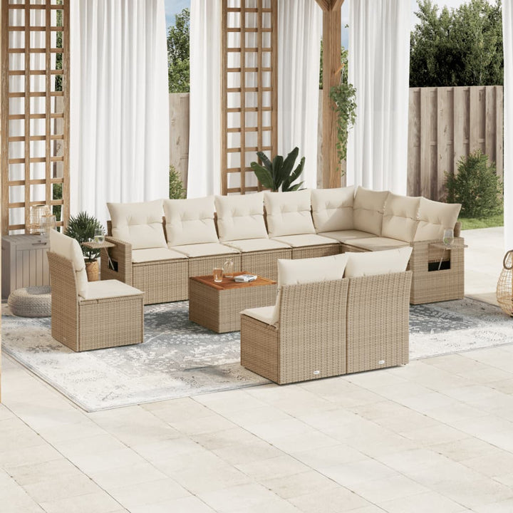 Loungegrupp För Trädgården M. Dynor 11 Delar Beige Konstrotting