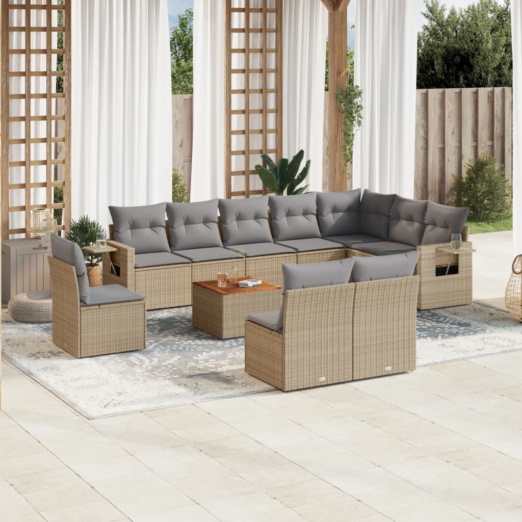 Loungegrupp För Trädgården M. Dynor 11 Delar Beige Konstrotting