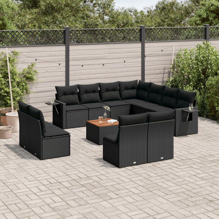 Loungegrupp Med Dynor 12 Delar Svart Konstrotting