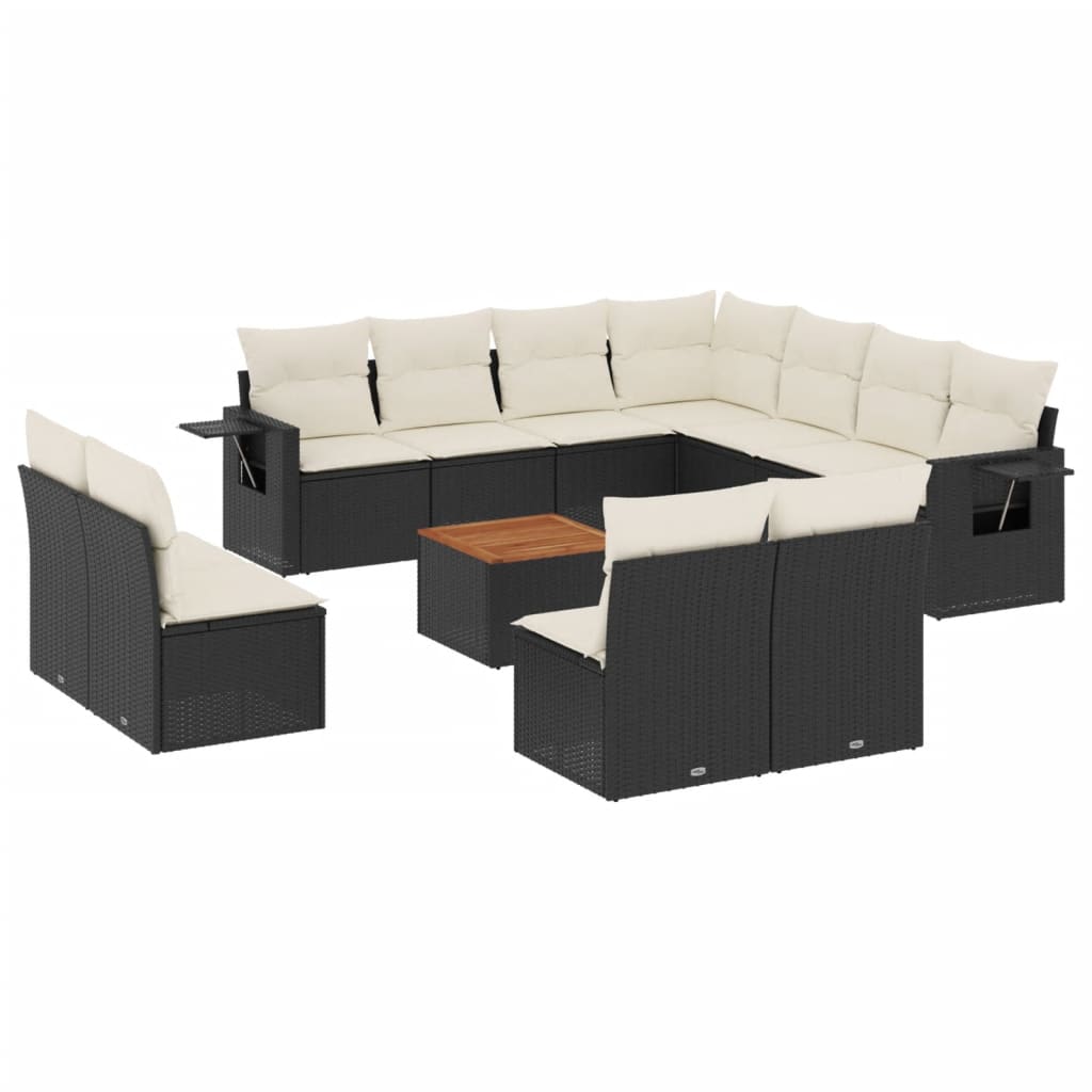 Loungegrupp Med Dynor 12 Delar Svart Konstrotting