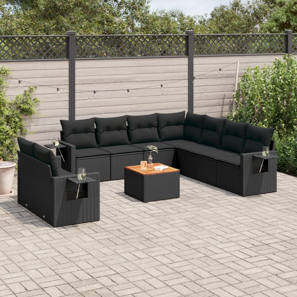 Loungegrupp 10 Delar Med Svarta Dynor Konstrotting