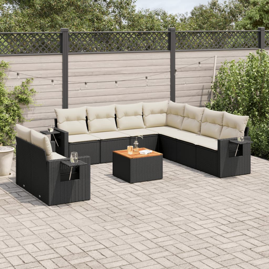 Loungegrupp 10 Delar Med Svarta Dynor Konstrotting