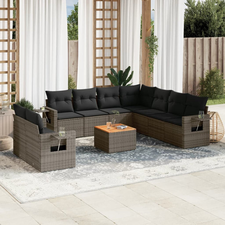 Loungegrupp 10 Delar Med Svarta Dynor Konstrotting