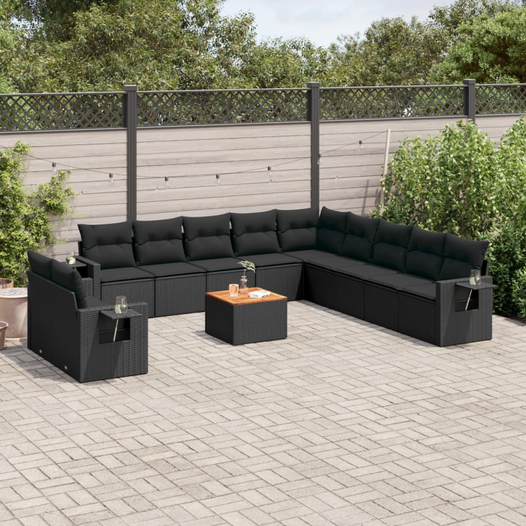 Loungegrupp Med Dynor 12 Delar Svart Konstrotting