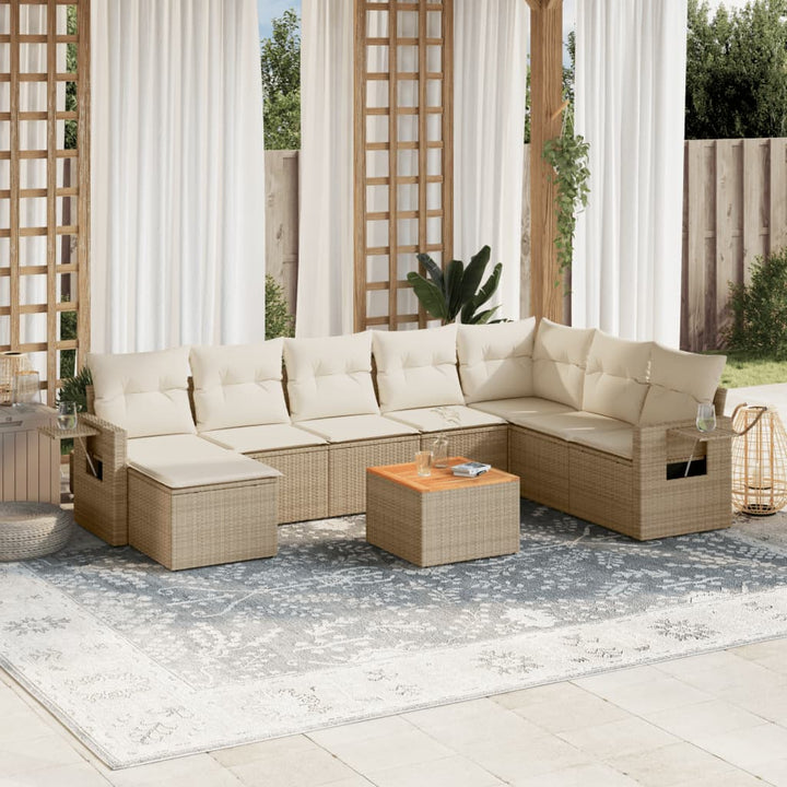 Soffgrupp För Trädgården Med Dynor 9 Delar Beige Konstrotting