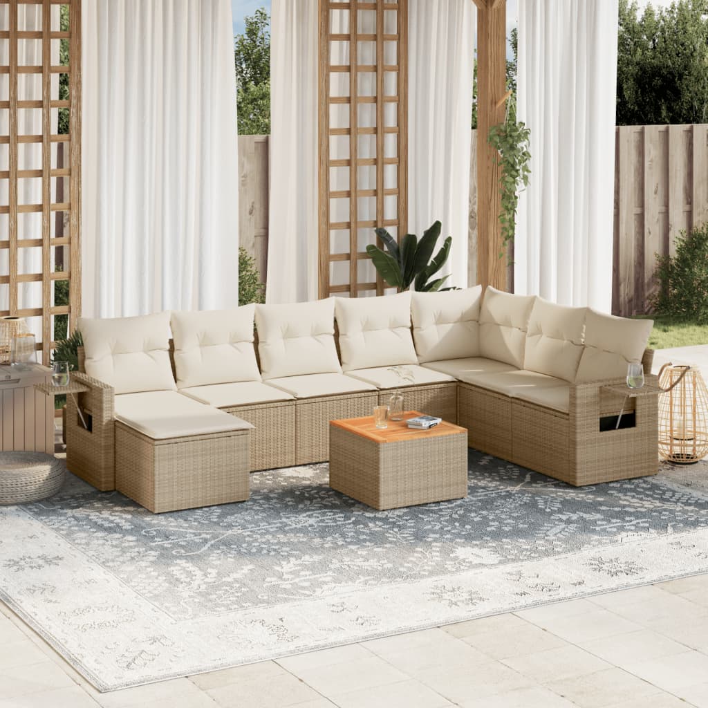 Soffgrupp För Trädgården Med Dynor 9 Delar Beige Konstrotting