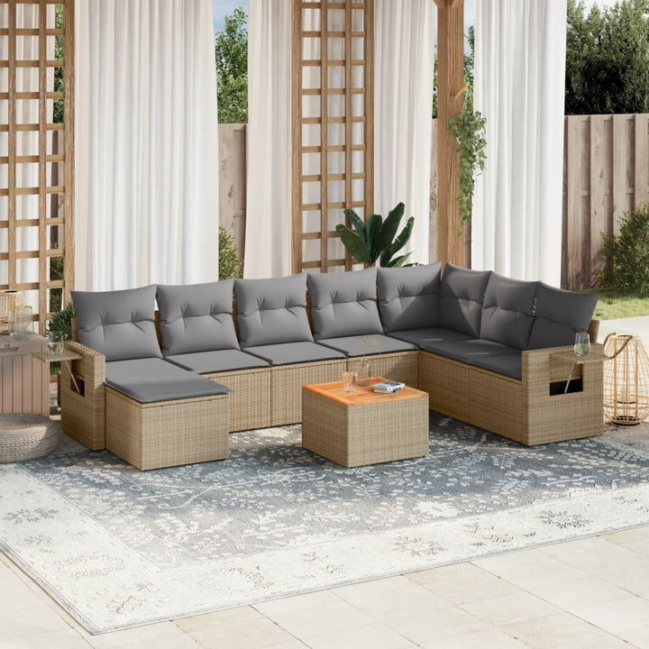 Soffgrupp För Trädgården Med Dynor 9 Delar Beige Konstrotting