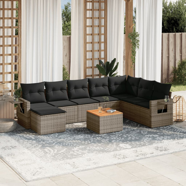 Soffgrupp För Trädgården Med Dynor 9 Delar Beige Konstrotting