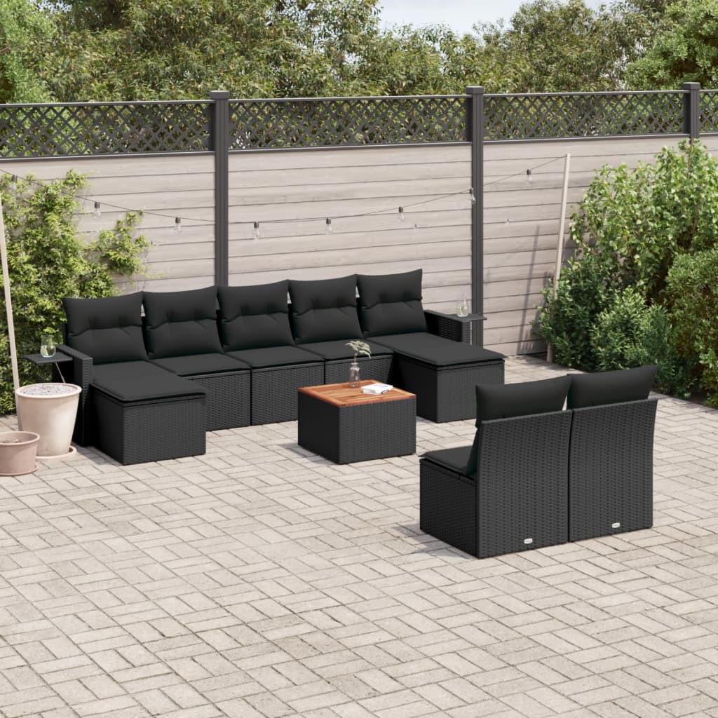Loungegrupp 10 Delar Med Svarta Dynor Konstrotting