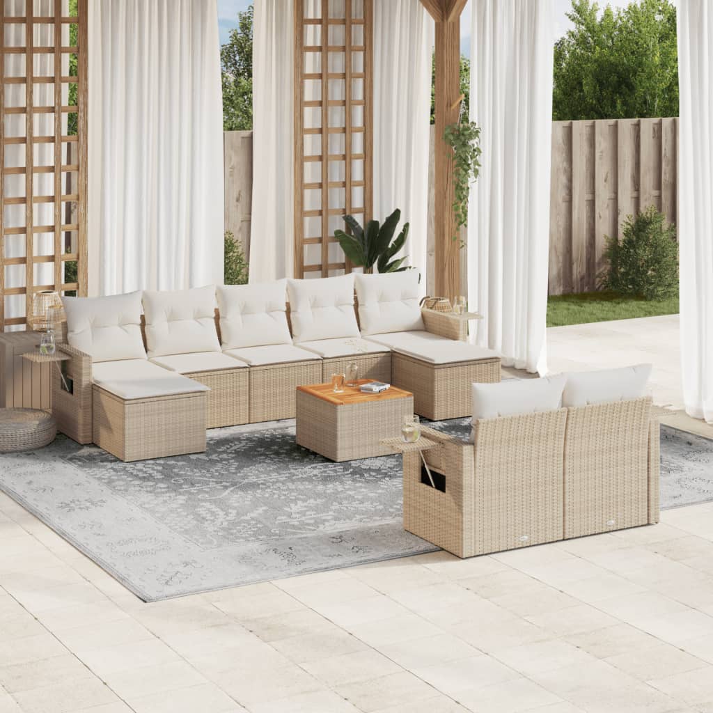 Soffgrupp För Trädgård Med Dynor 10 Delar Beige Konstrotting