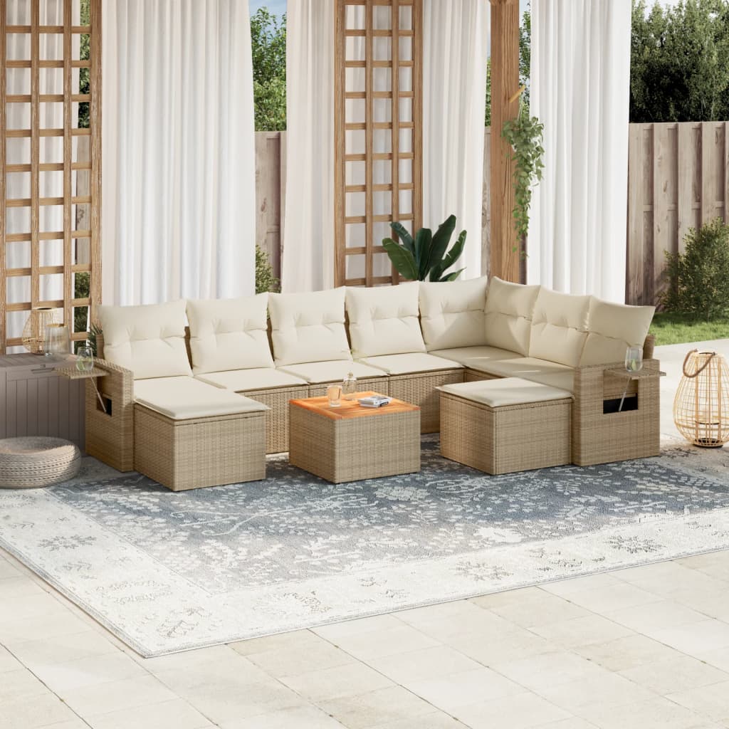 Soffgrupp För Trädgård Med Dynor 10 Delar Beige Konstrotting