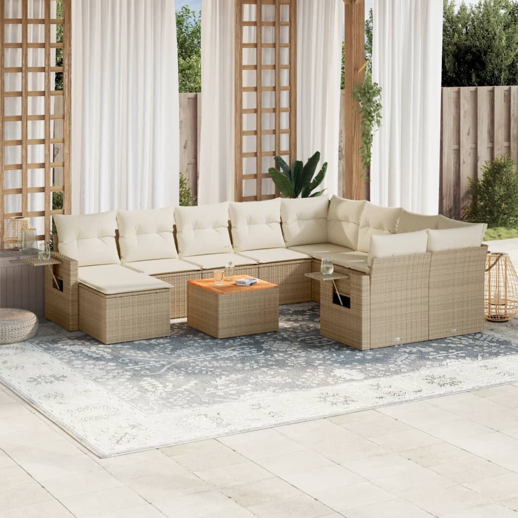 Loungegrupp För Trädgården M. Dynor 11 Delar Beige Konstrotting