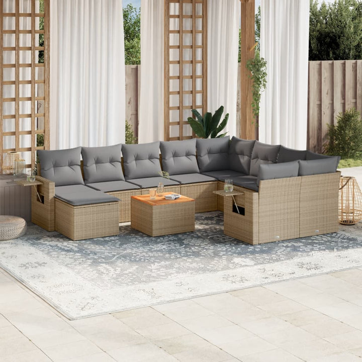 Loungegrupp För Trädgården M. Dynor 11 Delar Beige Konstrotting