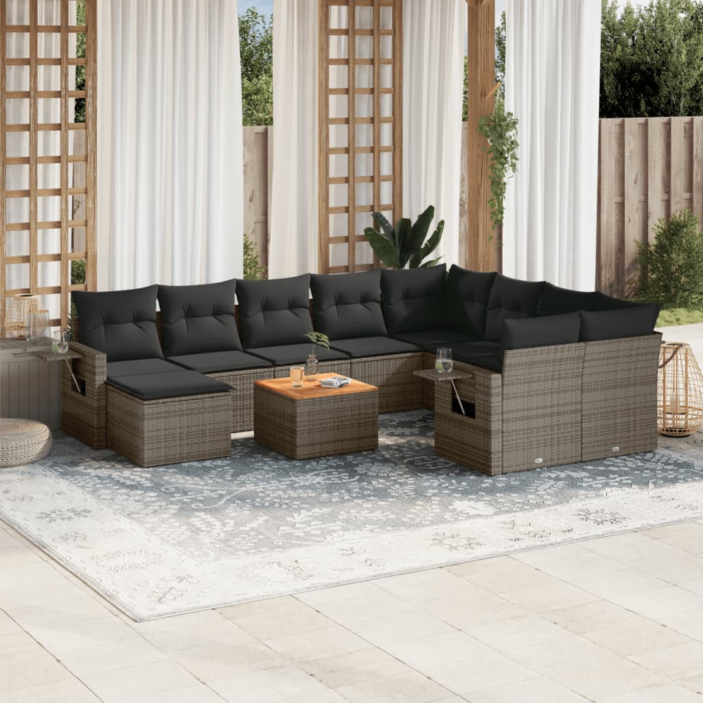 Loungegrupp För Trädgården M. Dynor 11 Delar Beige Konstrotting