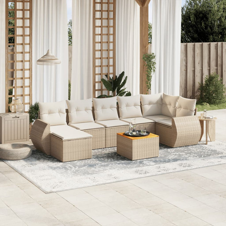 Matgrupp För Trädgården Med Dynor 8 Delar Beige Konstrotting
