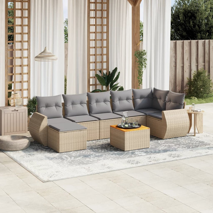 Matgrupp För Trädgården Med Dynor 8 Delar Beige Konstrotting